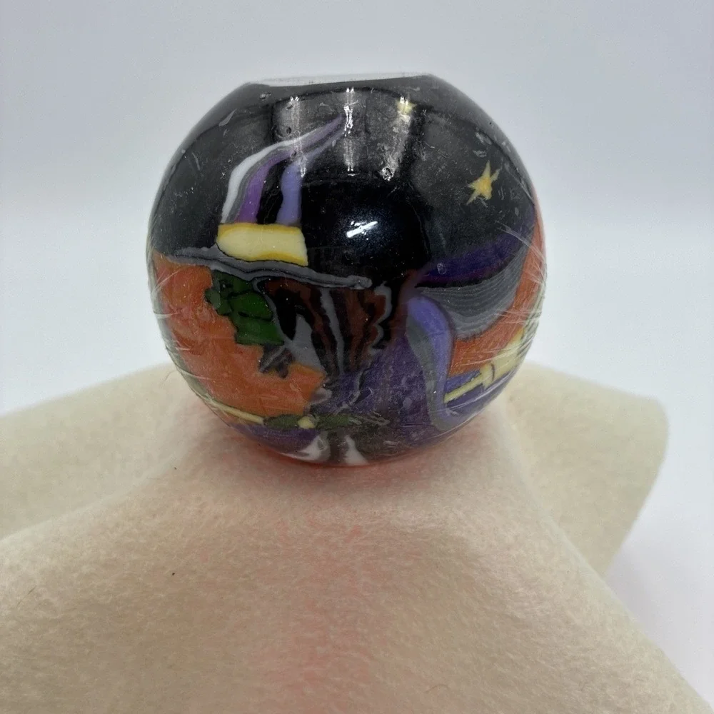 Halloween Witch Sphere Candle Round Black Orange Purple Spooky Decor 3 Inch